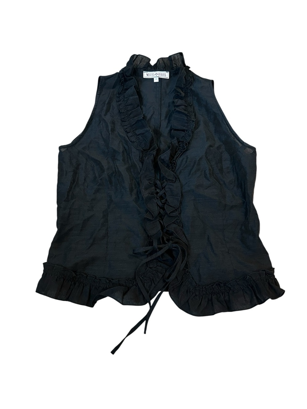 Miguel Berbel Womens Black Lace Up Front Ruffle  Blouse Renaissance Avant Garde